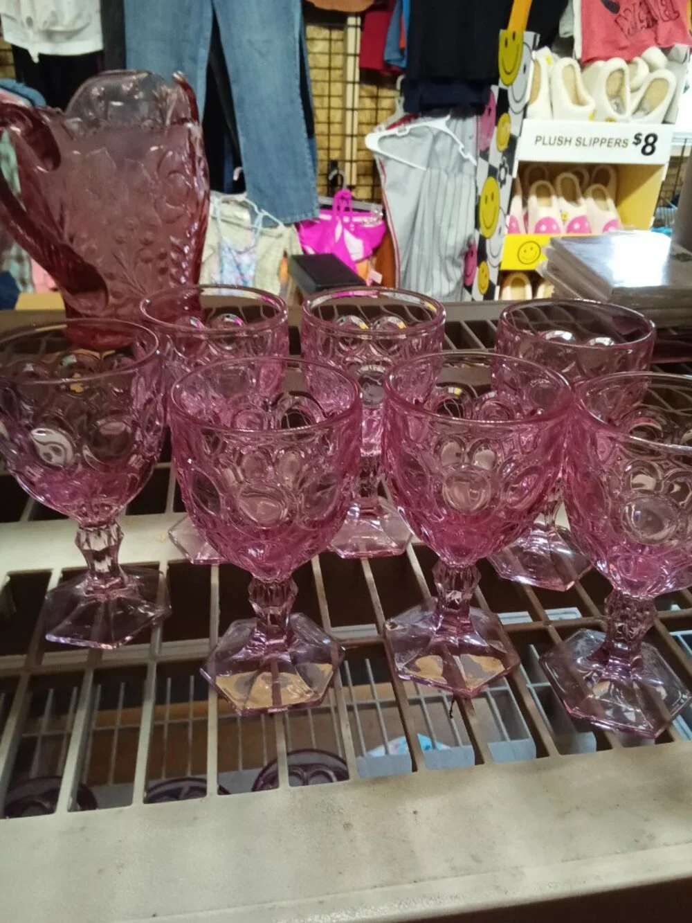 Vintage Pink Glass Goblets Set with Pitcher - 25% Off When You Bundle 5+